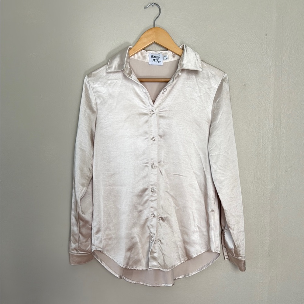 Princess Polly Cream Champagne Satin Blouse 2